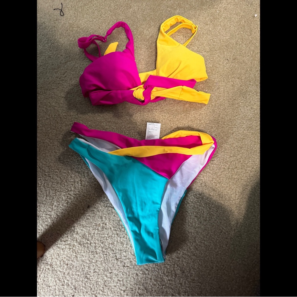 Flamingals Front Tie Colorful Bikini Set
